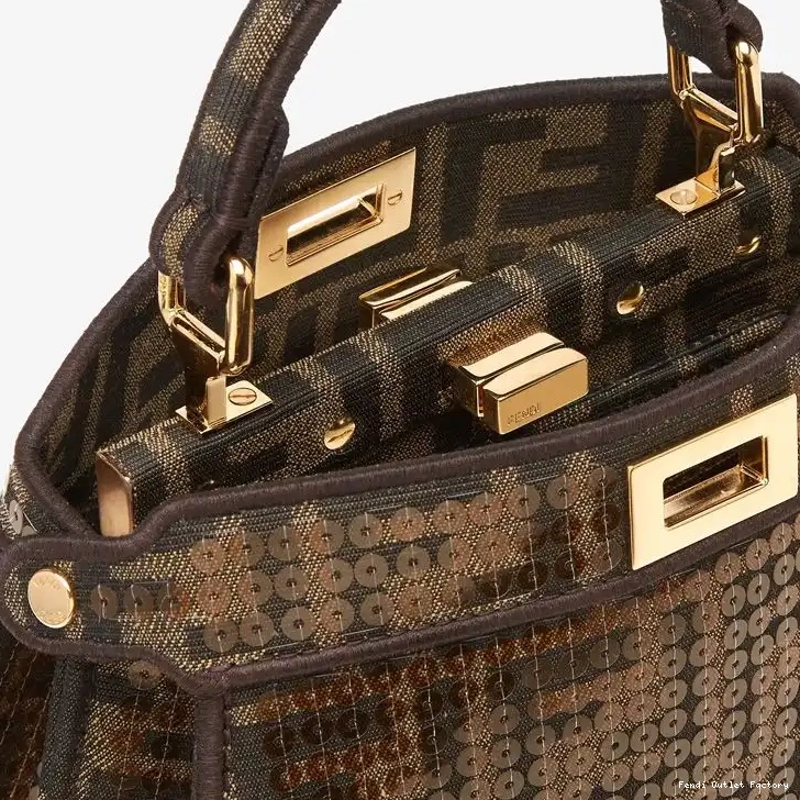 Vintage HOT Fabric Fendi Petite with Peekaboo In FF Brown ISeeU Bag Sequins Motif 0622
